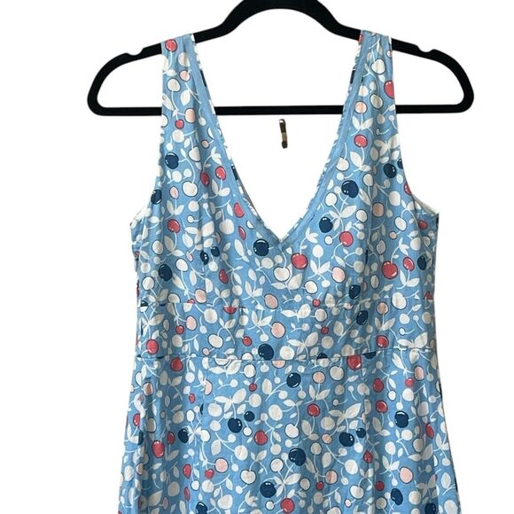 Boden Dress Sz 12 R Empire Waist Crossover V-Neck 100% Cotton Blue Cherr… - Picture 5 of 11